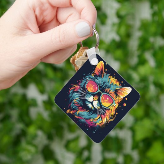 Retro geek chic katachtige sleutelhanger (Hand)