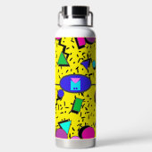 Retro Geel 80s Memphis Abstract Waterfles (Achterkant)