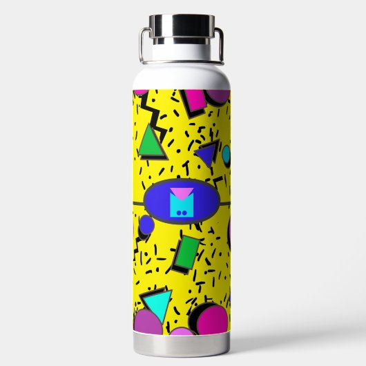 Retro Geel 80s Memphis Abstract Waterfles (Achterkant)