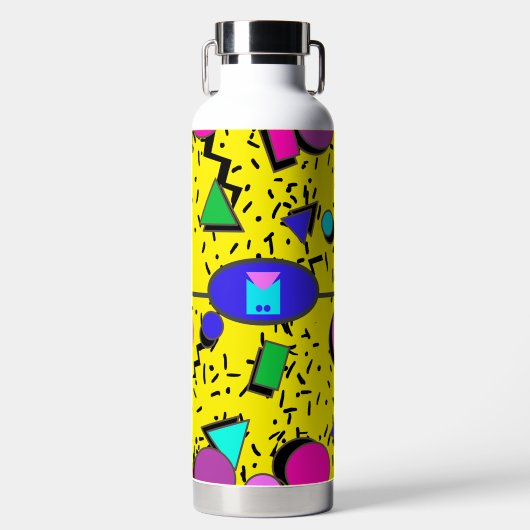 Retro Geel 80s Memphis Abstract Waterfles (Voorkant)