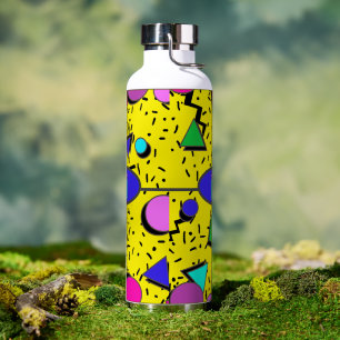 Retro Geel 80s Memphis Abstract Waterfles
