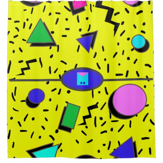 Retro Geel 80s Memphis Abstracte Stijl Naadloos Douchegordijn (Voorkant)