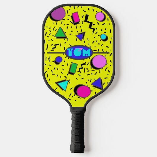 Retro Geel 80s Memphis Abstracte Stijl Pickleball Paddle (Achterkant)