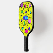 Retro Geel 80s Memphis Abstracte Stijl Pickleball Paddle (Links)