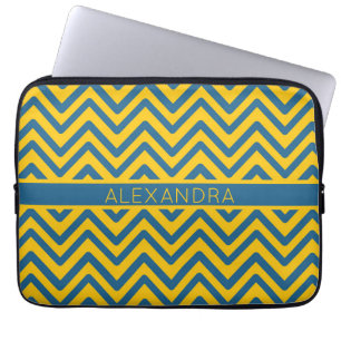 Retro Geel Blauw Chevron Preppy Zig Zag geometrisc Laptop Sleeve