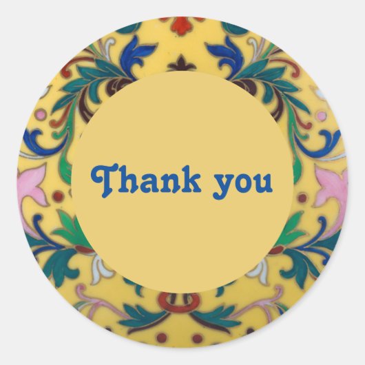 Retro  Geel Bloemen Botanisch Dank u Ronde Sticker (Voorkant)