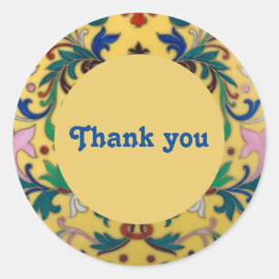 Retro  Geel Bloemen Botanisch Dank u Ronde Sticker