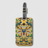 Retro Geel Bloemen Botanisch Monogrammed Bagagelabel (Voorkant (verticaal))