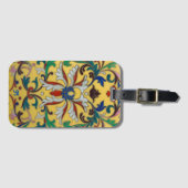 Retro Geel Bloemen Botanisch Monogrammed Bagagelabel (Voorkant (horizontaal))