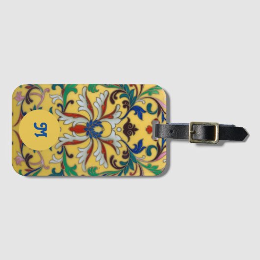 Retro  Geel Bloemen Botanisch Monogrammed Bagagelabel (Voorkant (horizontaal))