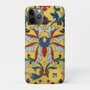 Retro  Geel Bloemen Botanisch Monogrammed Case-Mate iPhone Case