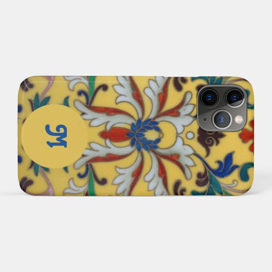 Retro  Geel Bloemen Botanisch Monogrammed Case-Mate iPhone Case (Achterkant (horizontaal))