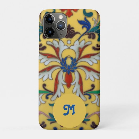 Retro  Geel Bloemen Botanisch Monogrammed Case-Mate iPhone Case (Achterkant)