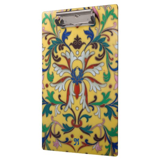 Retro  Geel Bloemen Botanisch Monogrammed Klembord (Links)