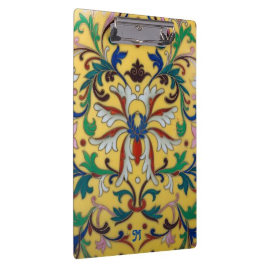 Retro  Geel Bloemen Botanisch Monogrammed Klembord (Rechts)