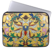 Retro Geel Bloemen Botanisch Monogrammed Laptop Sleeve (Voorkant)