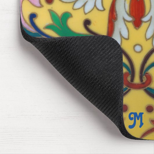 Retro  Geel Bloemen Botanisch Monogrammed Muismat (Hoek)