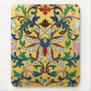 Retro  Geel Bloemen Botanisch Monogrammed Muismat