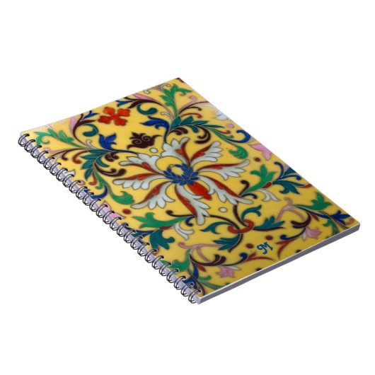 Retro  Geel Bloemen Botanisch Monogrammed Notitieboek (Rechterzijde)