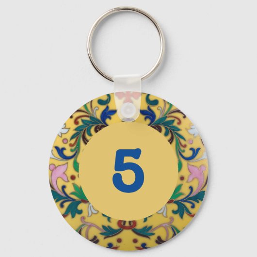 Retro  Geel Bloemen Botanische Kamer nummer Sleutelhanger (Voorkant)