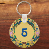 Retro  Geel Bloemen Botanische Kamer nummer Sleutelhanger (Voorkant)