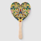 Retro  Geel Bloemen Minton Tegel Botanisch Handwaaier (Achterkant)