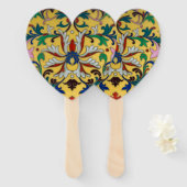 Retro  Geel Bloemen Minton Tegel Botanisch Handwaaier (Voorkant en achterkant)