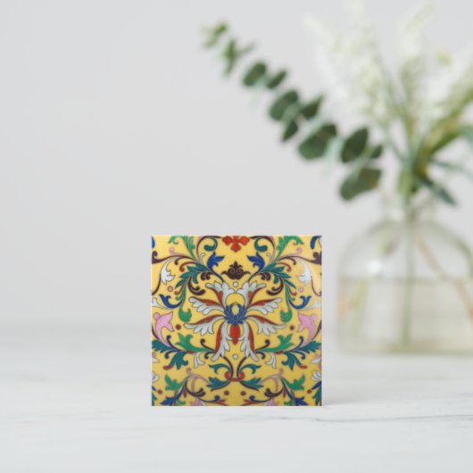 Retro  Geel Bloemen Minton Tegel Botanisch Informatiekaartje (Staand voorkant)