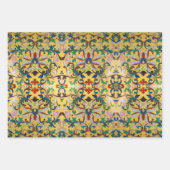 Retro  Geel Bloemen Minton Tegel Botanisch Inpakpapier Vel (Voorkant 3)