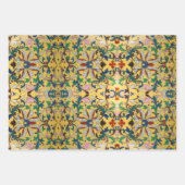 Retro  Geel Bloemen Minton Tegel Botanisch Inpakpapier Vel (Voorkant 2)