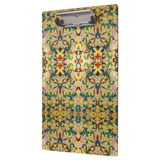 Retro  Geel Bloemen Minton Tegel Botanisch Klembord (Links)