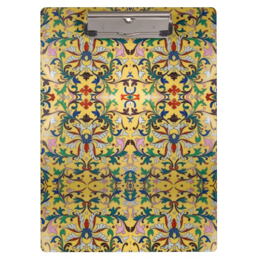 Retro  Geel Bloemen Minton Tegel Botanisch Klembord (Voorkant)