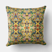 Retro  Geel Bloemen Minton Tegel Botanisch Kussen (Achterkant)