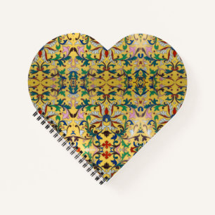 Retro  Geel Bloemen Minton Tegel Botanisch Notitieboek