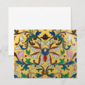 Retro  Geel Bloemen Minton Tegel Botanisch RSVP Kaartje (Voorkant / Achterkant)