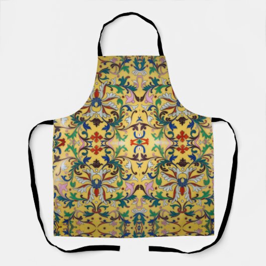 Retro  Geel Bloemen Minton Tegel Botanisch Schort (Voorkant)