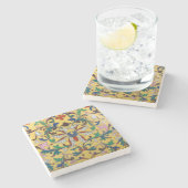 Retro  Geel Bloemen Minton Tegel Botanisch Stenen Onderzetter (Zijkant)