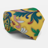 Retro  Geel Bloemen Minton Tegel Botanisch Stropdas (Opgerold)