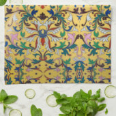 Retro  Geel Bloemen Minton Tegel Botanisch Theedoek (Gevouwen)