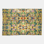 Retro  Geel Bloemen Minton Tegel Botanisch Theedoek (Horizontaal)