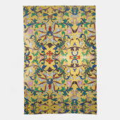 Retro  Geel Bloemen Minton Tegel Botanisch Theedoek (Verticaal)