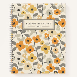 Retro Geel Bloemen Patroon Monogram Journal Notitieboek