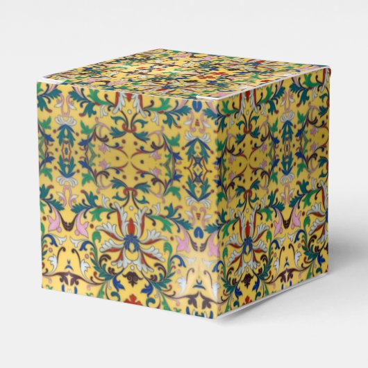 Retro  geel bloemig botanisch patroon bedankdoosjes (Voorkant Zijde)
