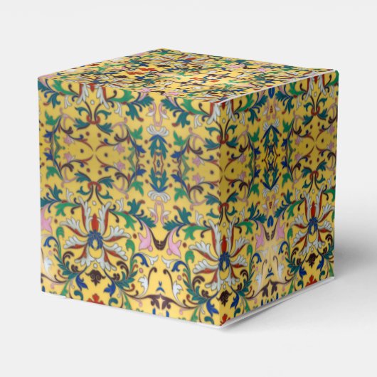 Retro  geel bloemig botanisch patroon bedankdoosjes (Achterkant)