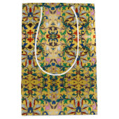 Retro  geel bloemig botanisch patroon medium cadeauzakje (Voorkant)