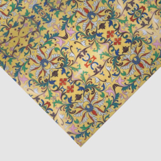 Retro  geel bloemig botanisch patroon tissuepapier (Detail)