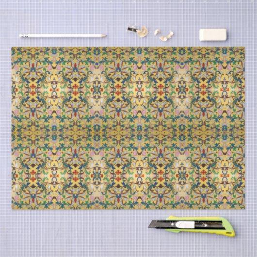 Retro  geel bloemig botanisch patroon tissuepapier (Craft)