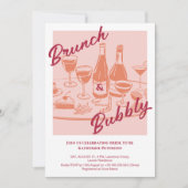Retro geel "Brunch & Bubbly" Bruidsfeestje Kaart (Voorkant)
