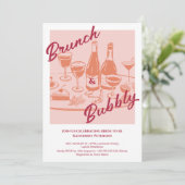 Retro geel "Brunch & Bubbly" Bruidsfeestje Kaart (Staand voorkant)