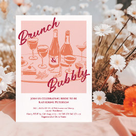 Retro geel "Brunch & Bubbly" Bruidsfeestje Kaart
